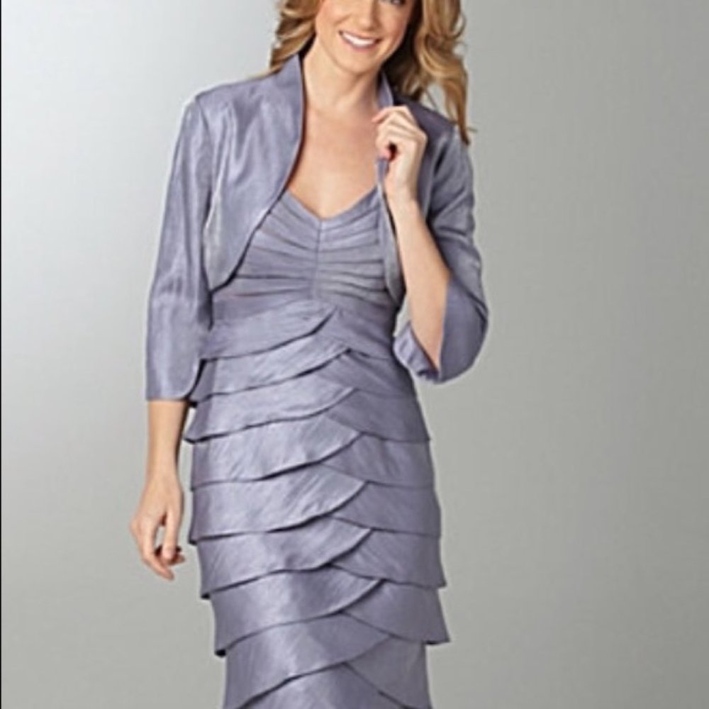 Adrianna Papell Shutter-Pleated Dress + Jacket VGC
